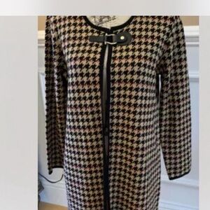 Anne Klein Black and Cream Houndstooth Cardigan